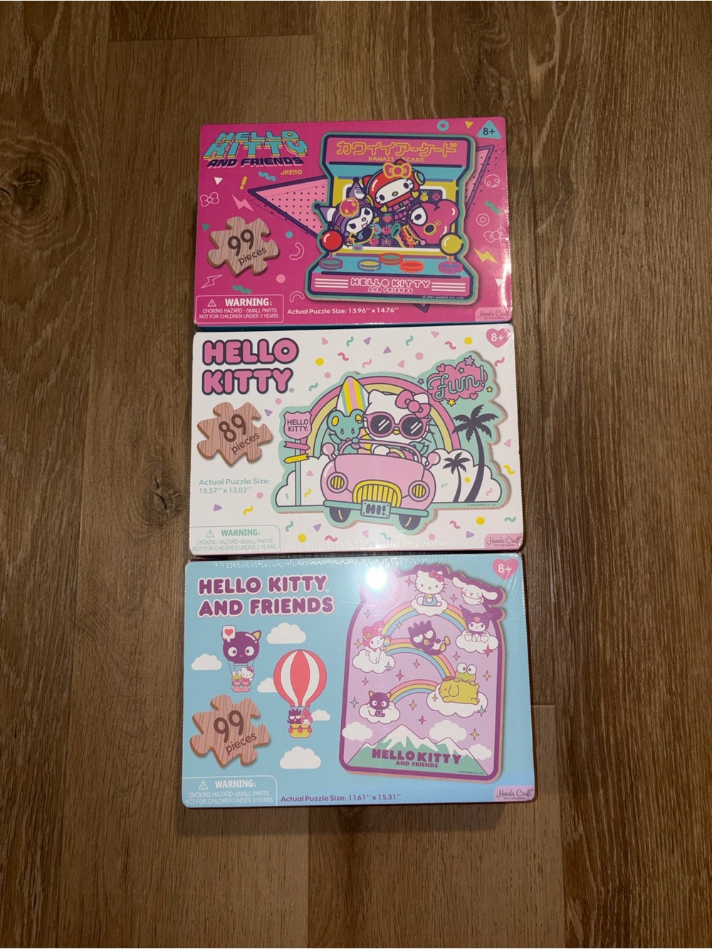 Lot of 3 Sealed Hello Kitty Wooden Puzzle Sets 88-99 pcs ~16"x11" New